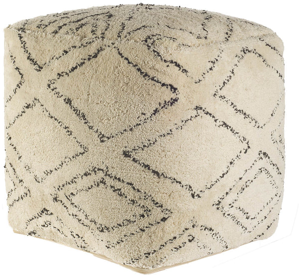 Homeroots Beige Cotton Square Pouf With Argyle Pattern  Cotton 380605