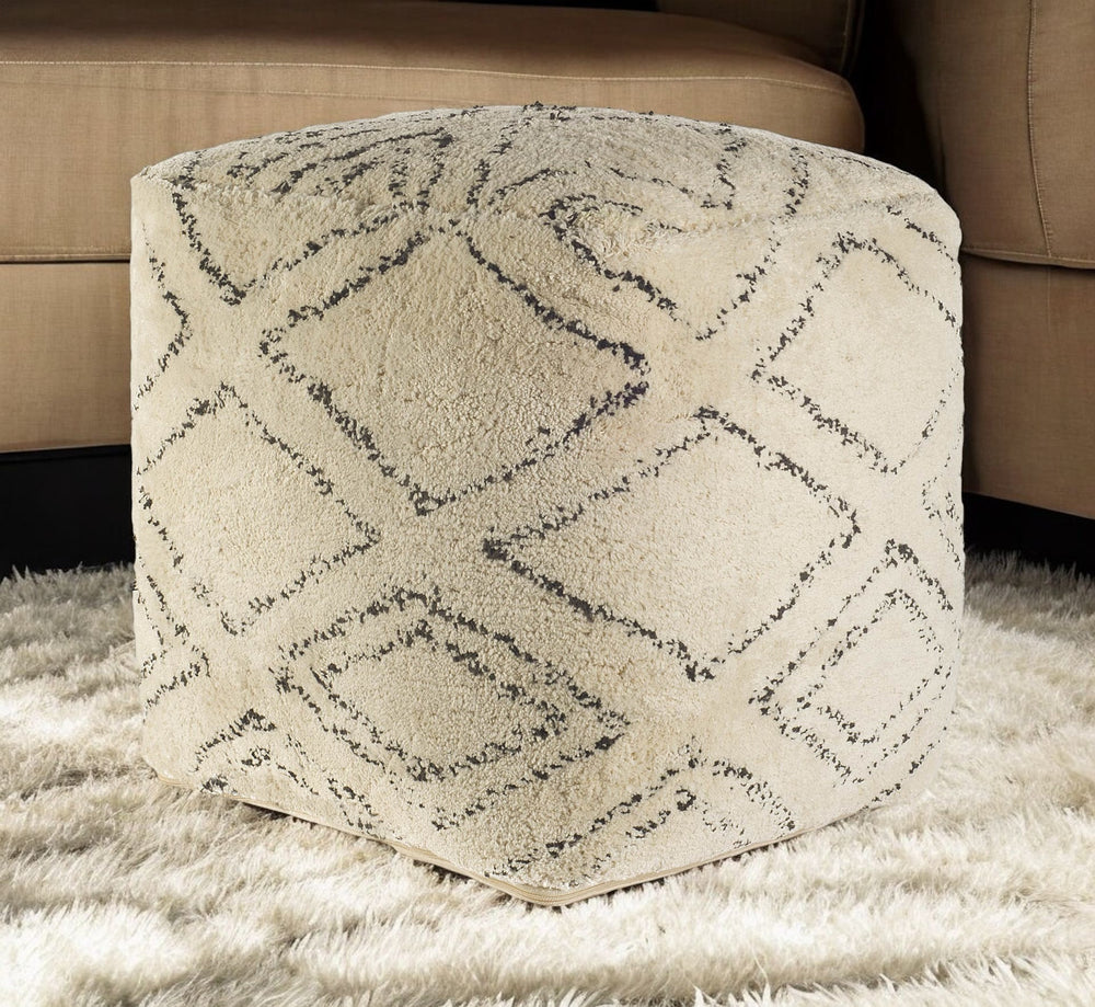 Homeroots Beige Cotton Square Pouf With Argyle Pattern  Cotton 380605