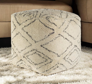 Homeroots Beige Cotton Square Pouf With Argyle Pattern  Cotton 380605