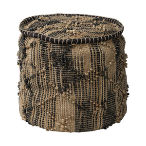 Homeroots 20" Natural And Black Geometric Cylindrical Jute Ottoman   380606