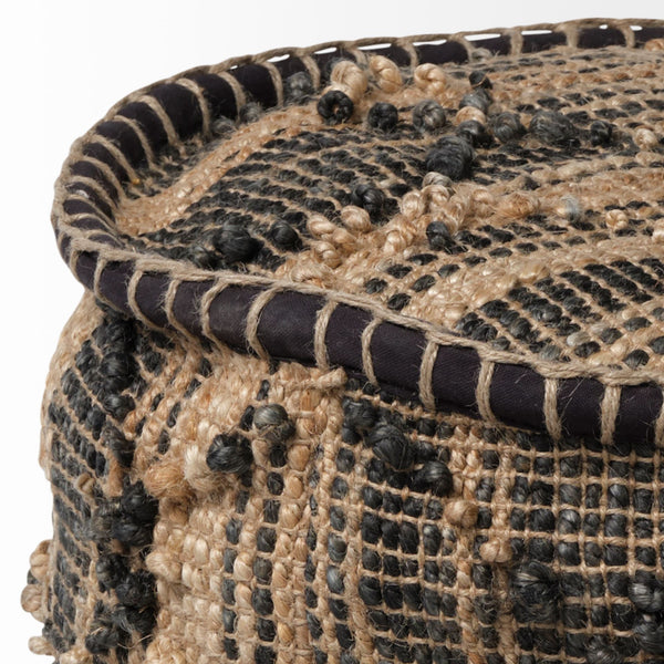 Homeroots 20" Natural And Black Geometric Cylindrical Jute Ottoman   380606