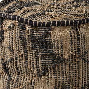 Homeroots 20" Natural And Black Geometric Cylindrical Jute Ottoman   380606