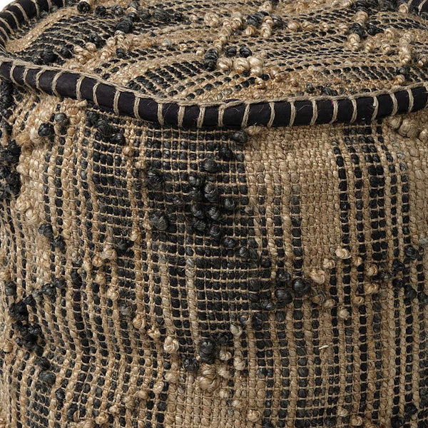 Homeroots 20" Natural And Black Geometric Cylindrical Jute Ottoman   380606