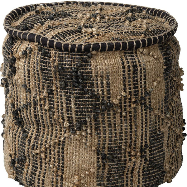 Homeroots 20" Natural And Black Geometric Cylindrical Jute Ottoman   380606
