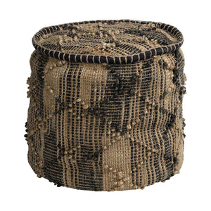 Homeroots 20" Natural And Black Geometric Cylindrical Jute Ottoman   380606