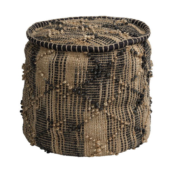 Homeroots 20" Natural And Black Geometric Cylindrical Jute Ottoman   380606