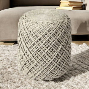 Homeroots Oatmeal Wool Cylindrical Pouf With Diamond Pattern  Wool 380607