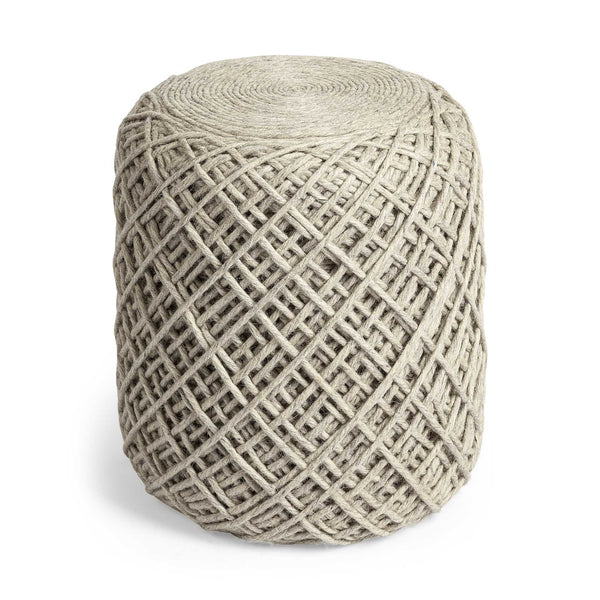 Homeroots Oatmeal Wool Cylindrical Pouf With Diamond Pattern  Wool 380607