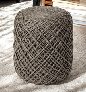 Homeroots Brown Wool Cylindrical Pouf With Diamond Pattern  Wool 380608