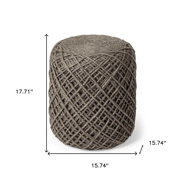 HomeRoots 16" Brown Upholstery Cylinder Pouf Ottoman - Stylish Abstract Design for Comfort & Versatile Use 380608