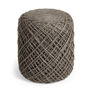 Homeroots Brown Wool Cylindrical Pouf With Diamond Pattern  Wool 380608