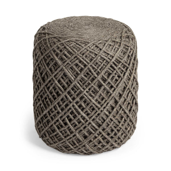 Homeroots Brown Wool Cylindrical Pouf With Diamond Pattern  Wool 380608