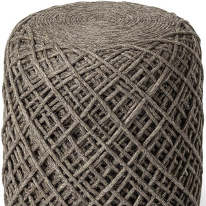 Homeroots Brown Wool Cylindrical Pouf With Diamond Pattern  Wool 380608