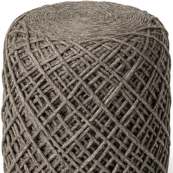 Homeroots Brown Wool Cylindrical Pouf With Diamond Pattern  Wool 380608