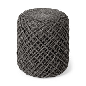Homeroots Dark Gray Wool Cylindrical Pouf With Diamond Pattern  Wool 380609