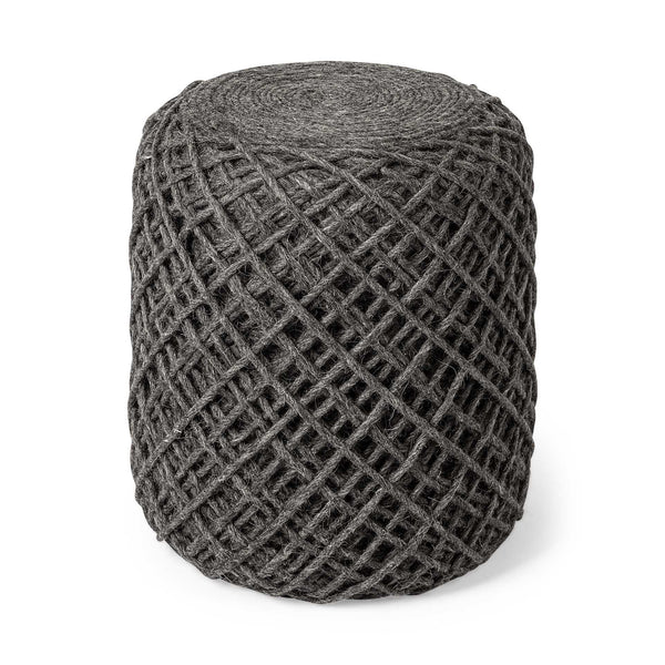 Homeroots Dark Gray Wool Cylindrical Pouf With Diamond Pattern  Wool 380609