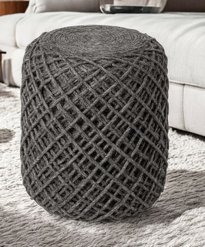 Homeroots Dark Gray Wool Cylindrical Pouf With Diamond Pattern  Wool 380609