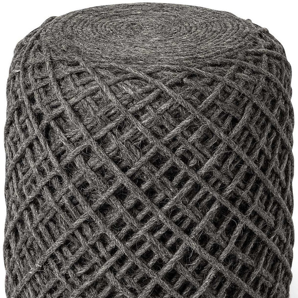 Homeroots Dark Gray Wool Cylindrical Pouf With Diamond Pattern  Wool 380609