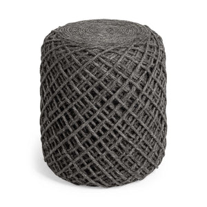 Homeroots Dark Gray Wool Cylindrical Pouf With Diamond Pattern  Wool 380609