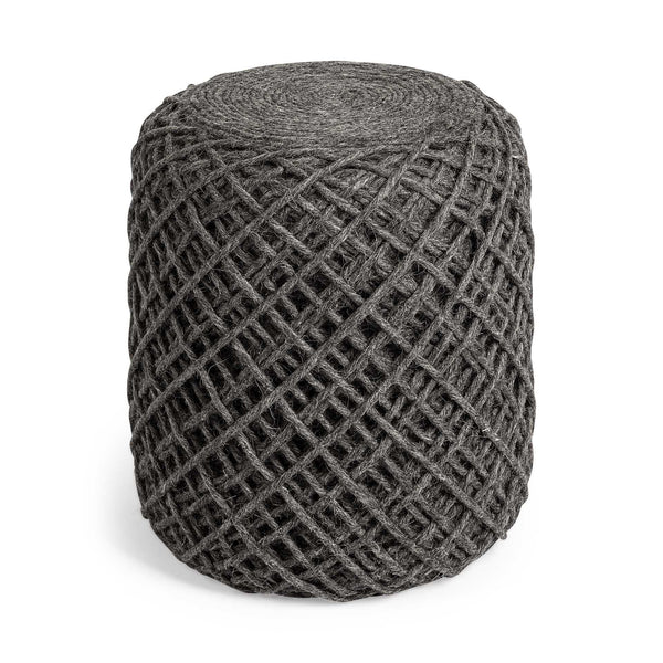 Homeroots Dark Gray Wool Cylindrical Pouf With Diamond Pattern  Wool 380609