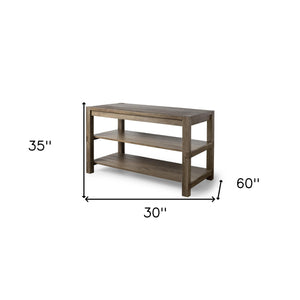 Homeroots Brown Solid Wood Kitchen Island With Two Tier Smooth Counter Top  Wood 380611