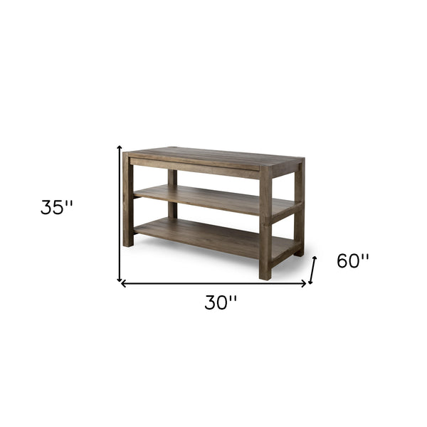 Homeroots Brown Solid Wood Kitchen Island With Two Tier Smooth Counter Top  Wood 380611