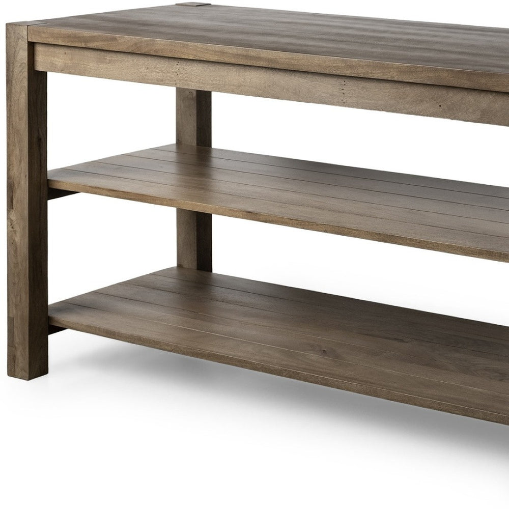 HomeRoots Brown Solid Wood Kitchen Island with Two-Tier Storage, Smooth Countertop & Cottage-Style Charm 380611
