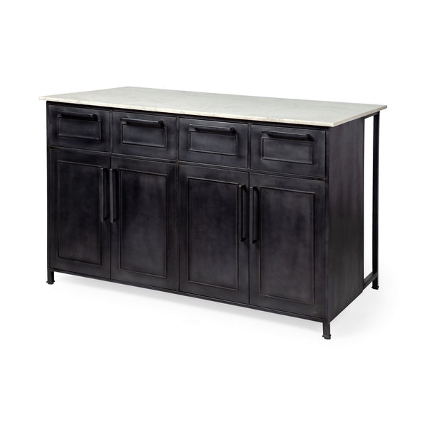 Homeroots Solid Iron Black Body White Marble Top Kitchen Island With 4 Drawer  Metal 380614