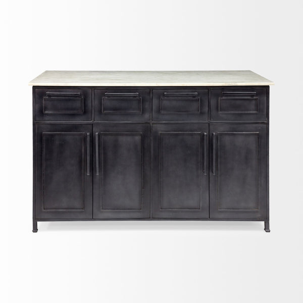 Homeroots Solid Iron Black Body White Marble Top Kitchen Island With 4 Drawer  Metal 380614
