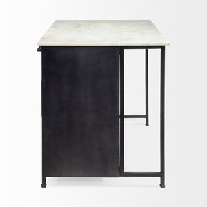 Homeroots Solid Iron Black Body White Marble Top Kitchen Island With 4 Drawer  Metal 380614
