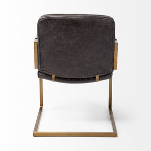 Homeroots Black Leather Seat Accent Chair With Brass Frame   380619