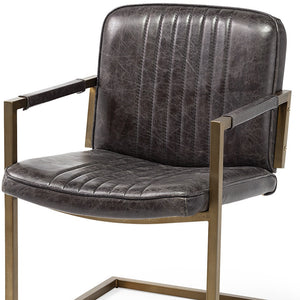 Homeroots Black Leather Seat Accent Chair With Brass Frame   380619