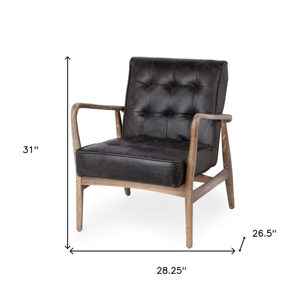 HomeRoots 28" Black and Brown Leather Tufted Lounge Chair - Elegant Comfort for Home and Office Spaces! 380623