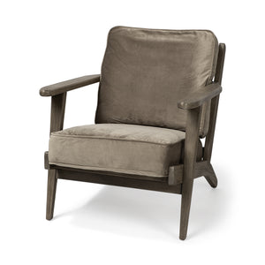 Homeroots 31" Olive Green And Brown Velvet Lounge Chair   380625
