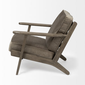 Homeroots 31" Olive Green And Brown Velvet Lounge Chair   380625