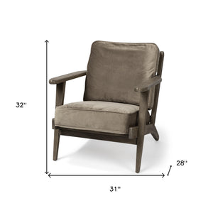 Homeroots 31" Olive Green And Brown Velvet Lounge Chair   380625