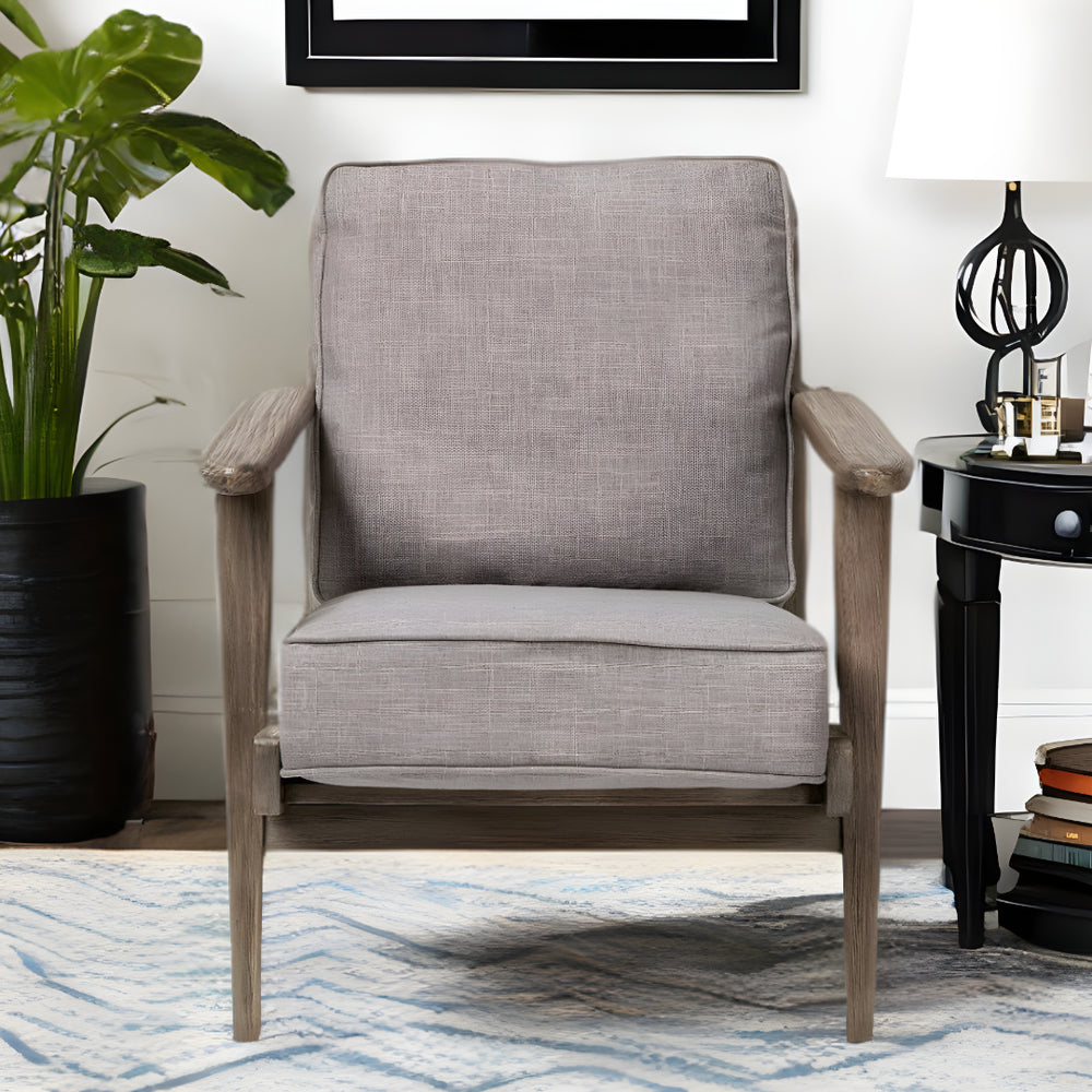 Homeroots 31" Gray And Brown Fabric Lounge Chair   380626