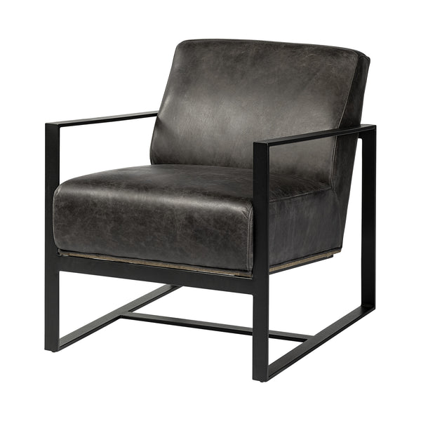 Homeroots 32" Black Genuine Leather Distressed Arm Chair   380627