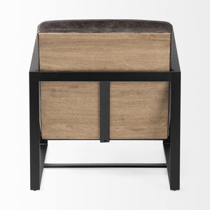 Homeroots 32" Black Genuine Leather Distressed Arm Chair   380627