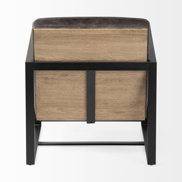 Homeroots 32" Black Genuine Leather Distressed Arm Chair   380627