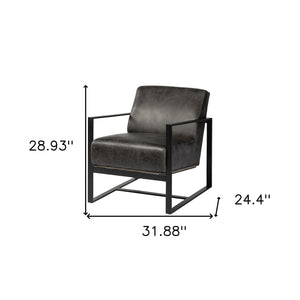Homeroots 32" Black Genuine Leather Distressed Arm Chair   380627
