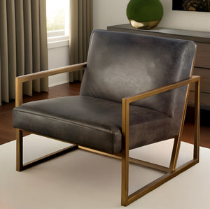 Homeroots 32" Black And Gold Leather Lounge Chair   380629