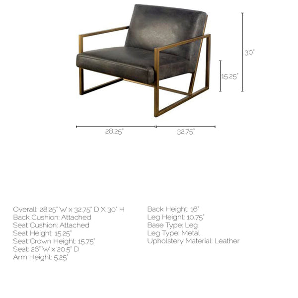 Homeroots 32" Black And Gold Leather Lounge Chair   380629
