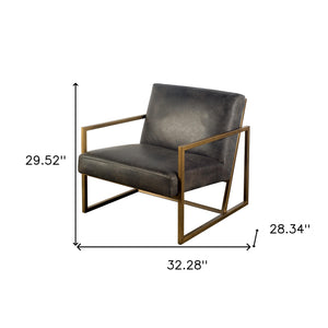 Homeroots 32" Black And Gold Leather Lounge Chair   380629