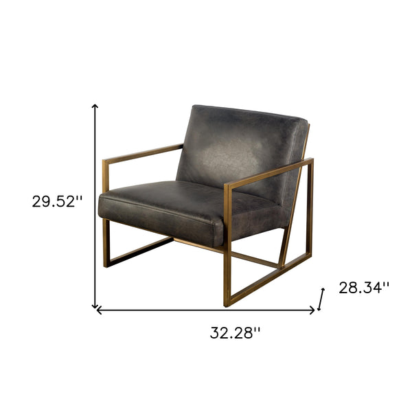 Homeroots 32" Black And Gold Leather Lounge Chair   380629