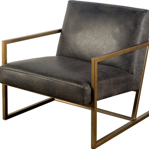 Homeroots 32" Black And Gold Leather Lounge Chair   380629