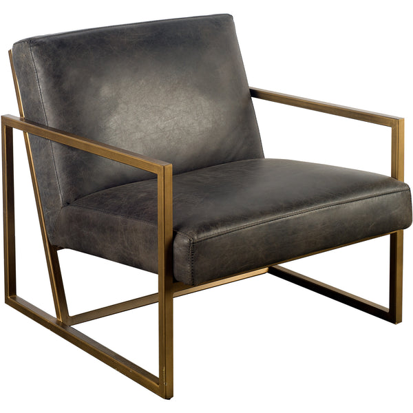 Homeroots 32" Black And Gold Leather Lounge Chair   380629