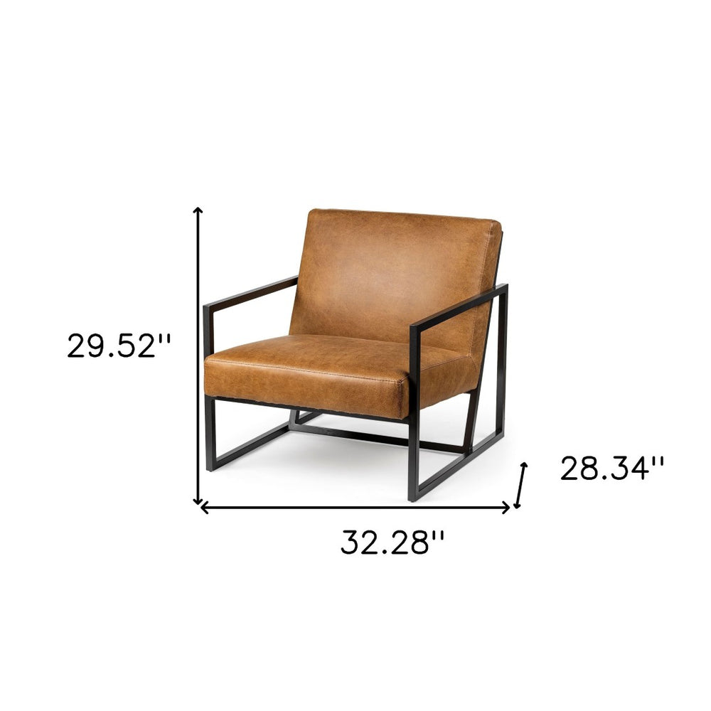 HomeRoots 32" Vintage-Inspired Brown and Black Distressed Faux Leather Arm Chair for Rustic Living Spaces 380630