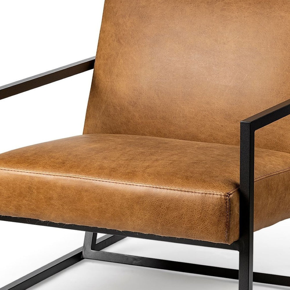 HomeRoots 32" Vintage-Inspired Brown and Black Distressed Faux Leather Arm Chair for Rustic Living Spaces 380630