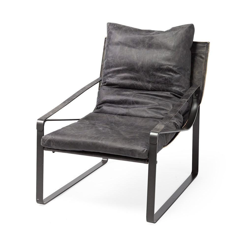 Homeroots Black Leather Body Accent Chair With Metal Frame   380633